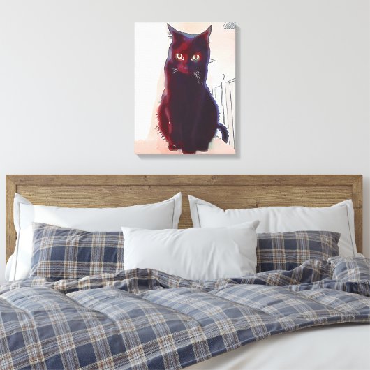 Curious Black Cat canvas print (Insitu (Slaapkamer))