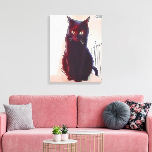 Curious Black Cat canvas print (Insitu (Woonkamer))