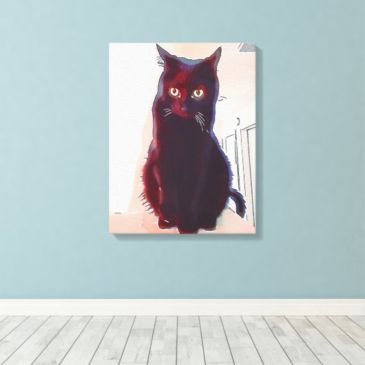 Curious Black Cat canvas print (Insitu (Houten vloer))