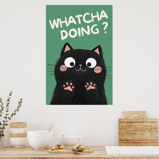 Curious Black Cat Poster (Keuken)