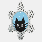 Curious Black Cat | Schattigee vakantie in Peeking Tin Sneeuwvlok Ornament (Rechts)