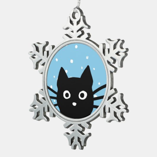 Curious Black Cat | Schattigee vakantie in Peeking Tin Sneeuwvlok Ornament (Rechts)