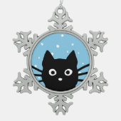 Curious Black Cat | Schattigee vakantie in Peeking Tin Sneeuwvlok Ornament (Voorkant)