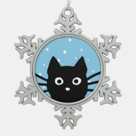 Curious Black Cat | Schattigee vakantie in Peeking Tin Sneeuwvlok Ornament