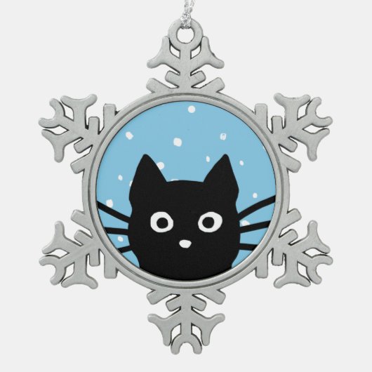 Curious Black Cat | Schattigee vakantie in Peeking Tin Sneeuwvlok Ornament (Voorkant)