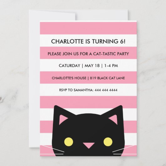 Curious Black Cat | Stripes | verjaardagsfeestje Kaart (Voorkant)