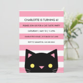 Curious Black Cat | Stripes | verjaardagsfeestje Kaart (Staand voorkant)
