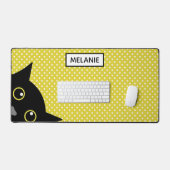 Curious Black Cat Yellow Polka Dot Personalised Bureaumat (Keyboard & Muis)