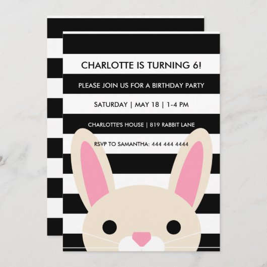 Curious Bunny | Stripes | verjaardagsfeestje Kaart (Voorkant / Achterkant)