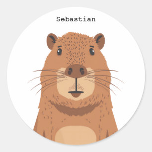 Curious Capybara Portrait Ronde Sticker