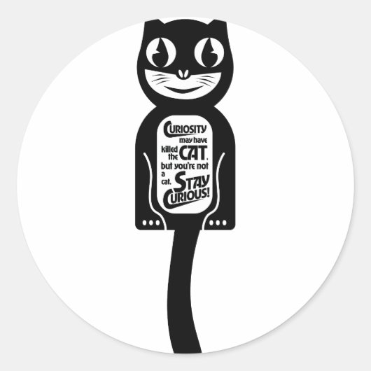 Curious Cat Black Ronde Sticker (Voorkant)