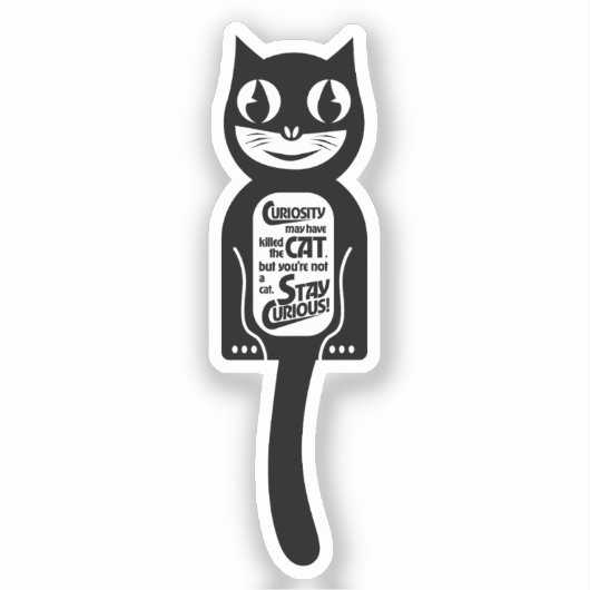 Curious Cat Black Sticker (Voorkant)