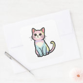 Curious Cat – Cute Kawaii Animal Illustration Vierkante Sticker (Envelop)