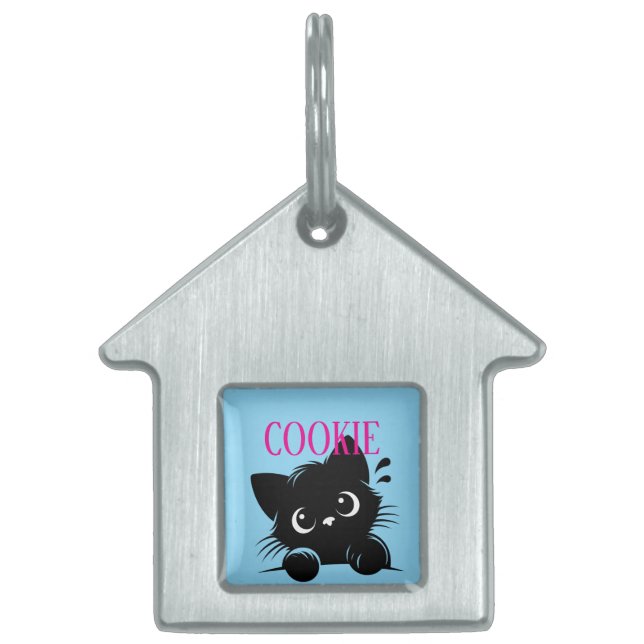 Curious Cat Gepersonaliseerd  Huisdieren Naamplaatje (Voorkant)