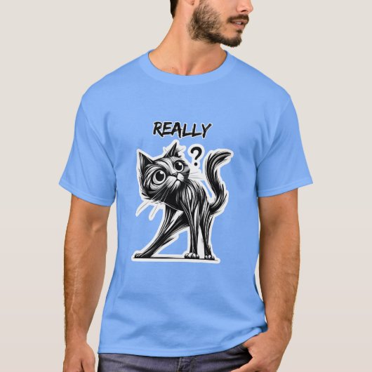 Curious Cat: humoristisch design T-shirt (Voorkant)