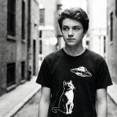 Curious Cat Watching UFO – Funny Alien Cat Sci-Fi T-shirt