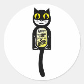 Curious Cat Zwart Geel Ronde Sticker (Voorkant)