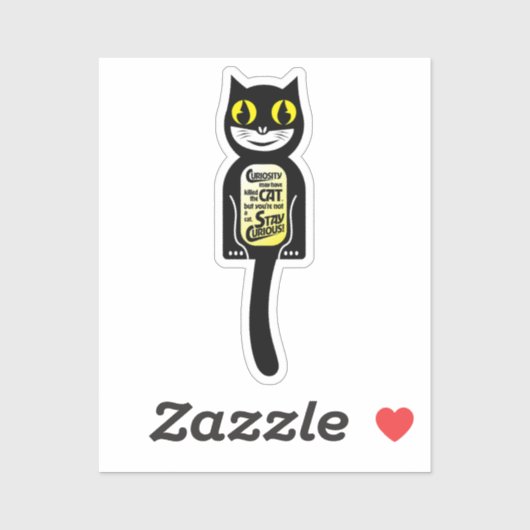 Curious Cat Zwart Geel Sticker (Vel)