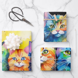Curious Cats met Sunset Waterverf Achtergrond Inpakpapier Vel