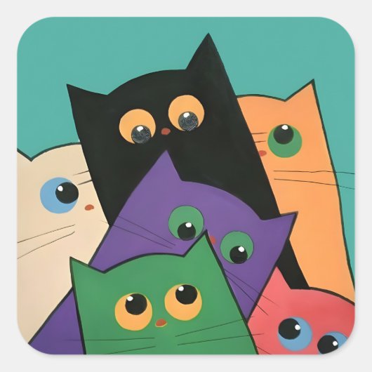 Curious Cats Vierkante Sticker (Voorkant)