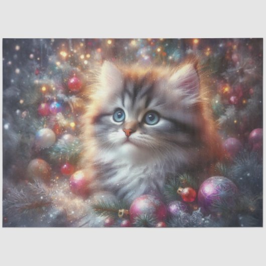 Curious Christmas Tree Kat Decoupage Tissuepapier (Voorkant)