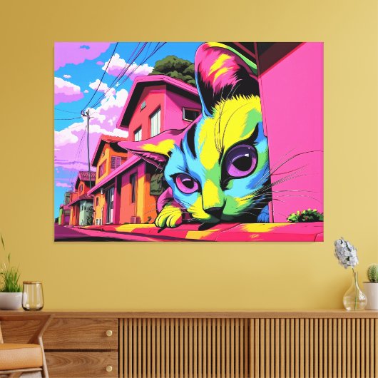 Curious Colossus: De gigantische kat in de buurt Canvas Afdruk (Insitu (Woonkamer))