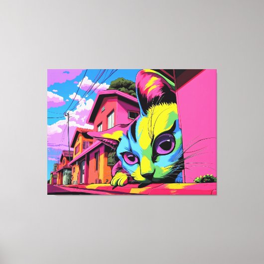 Curious Colossus: De gigantische kat in de buurt Canvas Afdruk (Voorkant)