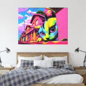 Curious Colossus: De gigantische kat in de buurt Canvas Afdruk (Insitu (Slaapkamer))