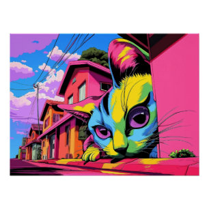 Curious Colossus: De gigantische kat in de buurt Perfect Poster