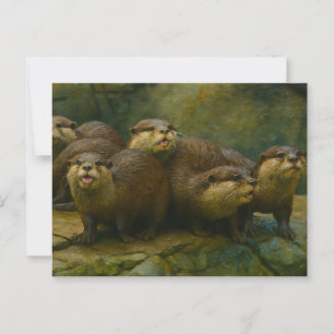 Curious Company – Otter Family On The Rocks beroem Briefkaart