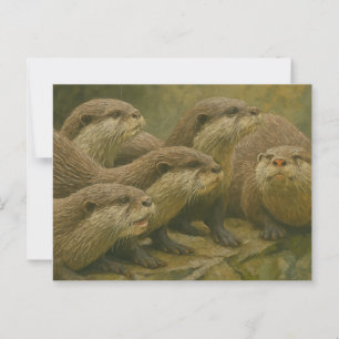 Curious Company – Otter Family On The Rocks beroem Briefkaart