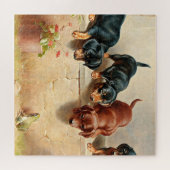 Curious Dachshund Puppies and a Frog, painting Legpuzzel (Horizontaal)