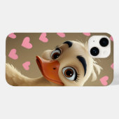 Curious Duck with Pink Hearts Phone Case - Adorabl (Achterkant (horizontaal))