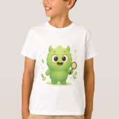 Curious Explorer Monster — Cute Green Kids Shirt (Voorkant)