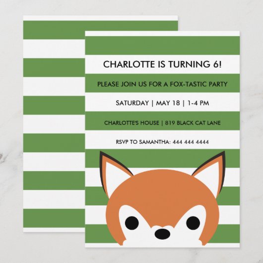 Curious Fox | Groene strepen | verjaardagsfeestje Kaart (Voorkant / Achterkant)