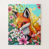 Curious Fox in een bloementuin voor kinderen Legpuzzel (Verticaal)