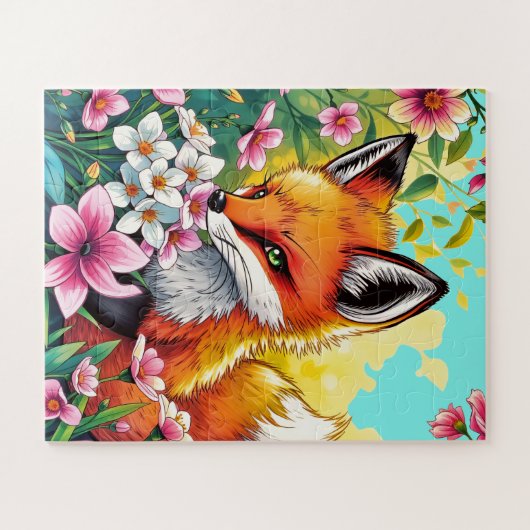 Curious Fox in een bloementuin voor kinderen Legpuzzel (Horizontaal)