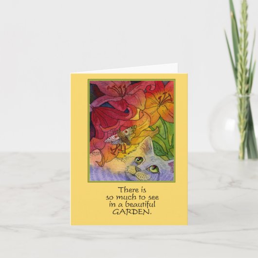 Curious Garden Cat en Moth Notecard Kaart (Voorkant)