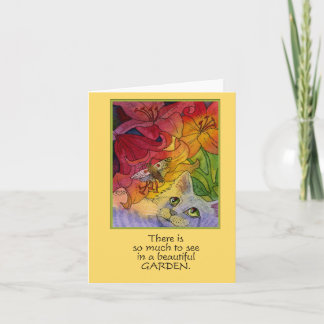 Curious Garden Cat en Moth Notecard Kaart