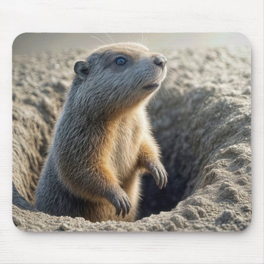 Curious Groundhog In A Hole Muismat (Voorkant)