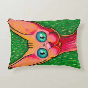 Curious Hairless Cat, Oil Pastel on Green Pattern Accent Kussen
