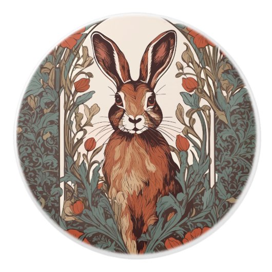 Curious Hare William Morris Inspired Floral Keramische Knop (Voorkant)