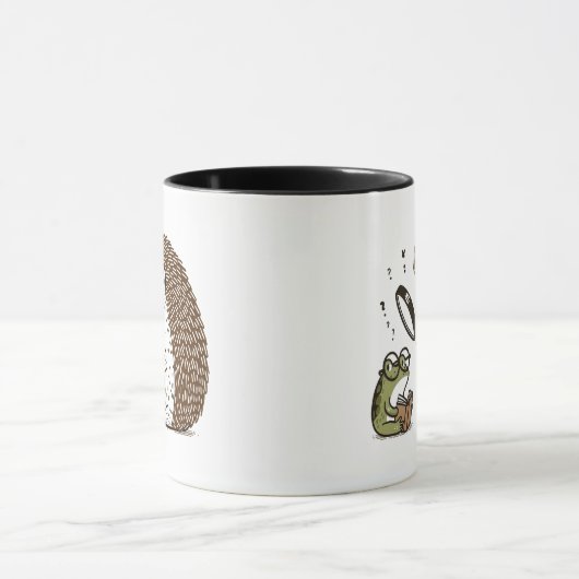 Curious Hedgehog Observing a Bookish Frog Mok (Midden)