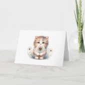 Curious Kitten & Daisy Soft Pastel Blank Groet Kaart (Voorkant)