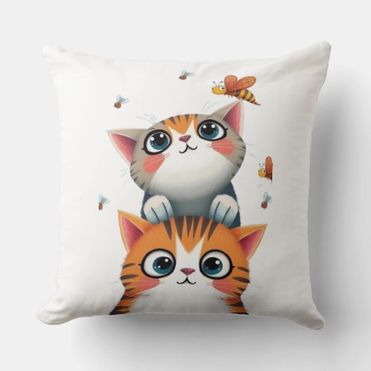 Curious Kittens & Busy Bees Kussen (Voorkant)