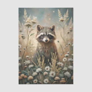 Curious Raccoon in a Forest Meadow with Flowers Tissuepapier
