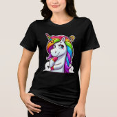 Curious Rainbow Unicorn Thinking Tri-Blend Shirt (Voorkant)