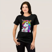 Curious Rainbow Unicorn Thinking Tri-Blend Shirt (Voorkant volledig)