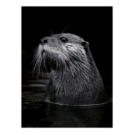 Curious Sea Otter Monochromatic Water Portrait Perfect Poster