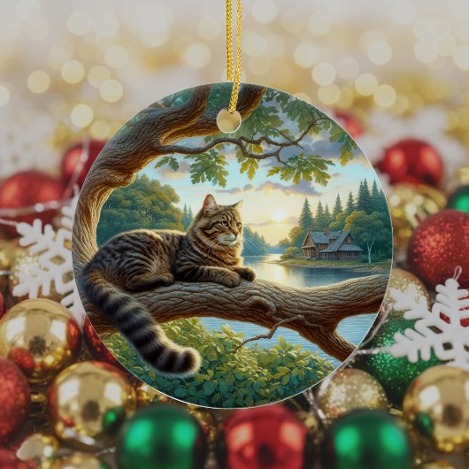 Curious Tabby Kat Aandenken Keramisch Ornament